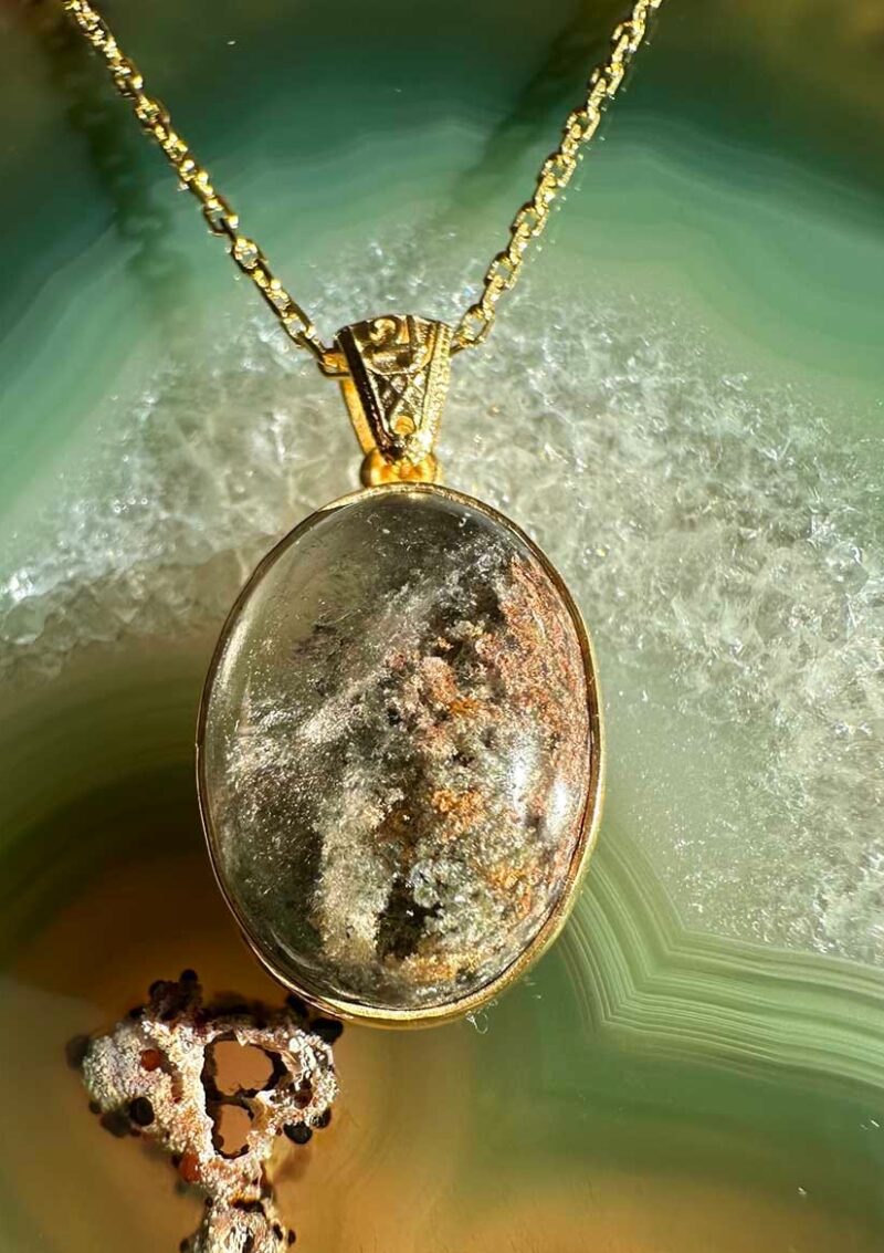 LODOLİT (GARDEN QUARTZ) TAŞI KOLYE  | 925 AYAR GÜMÜŞ ÜZERİ ALTIN KAPLAMA