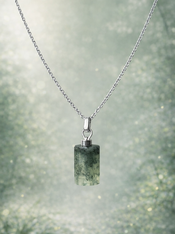 BABY SİLİNDİR FORM BAŞ MELEK CEBRAİL TAŞI (PREHNİT) KOLYE