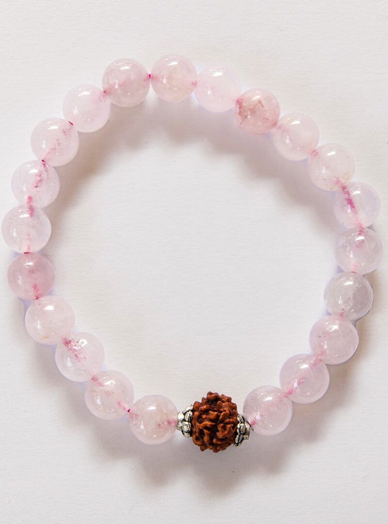 HİNDİSTAN PEMBE KUVARS RUDRAKSHA TOHUMLU BİLEKLİK