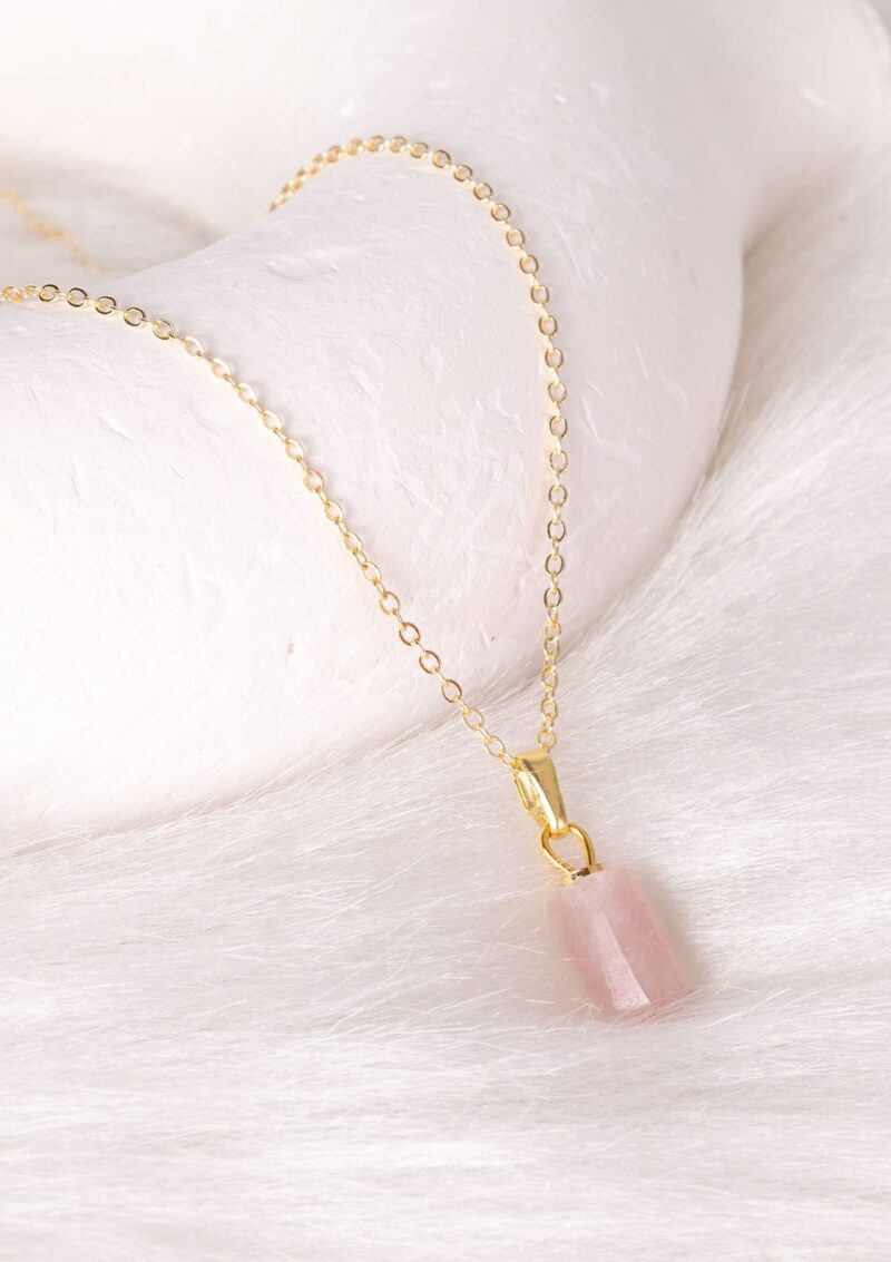 Alternative view of SİLİNDİR FORM PEMBE KUVARS ALTIN KAPLAMA