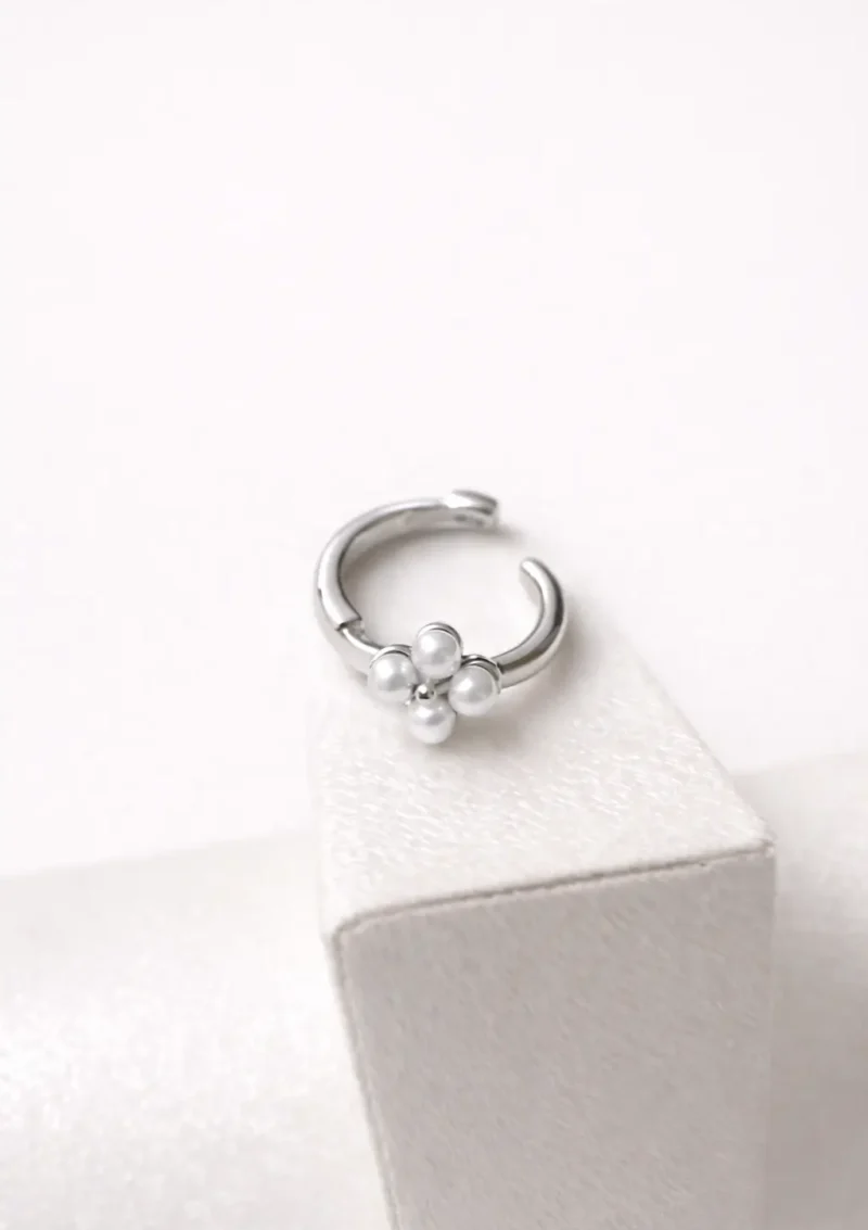 İnci Detaylı Halka Piercing | 925 Ayar Gümüş