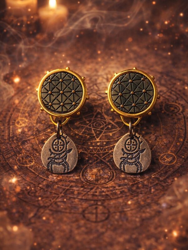 SCARAB YAŞAM ÇİÇEĞİ KÜPE | 925 AYAR GÜMÜŞ ÜZERİ KARARTMA VE ALTIN KAPLAMA