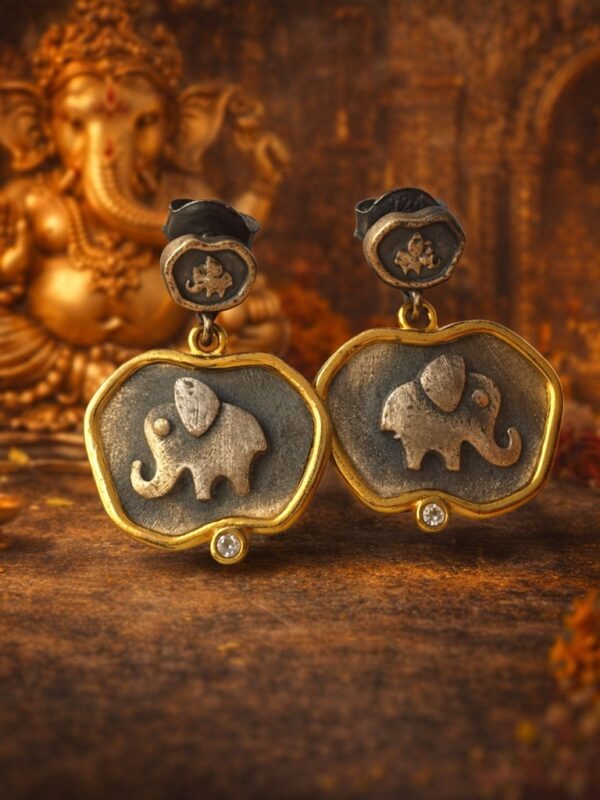 GANESHA KÜPE | 925 AYAR GÜMÜŞ ÜZERİ  KARARTMA VE ALTIN KAPLAMA