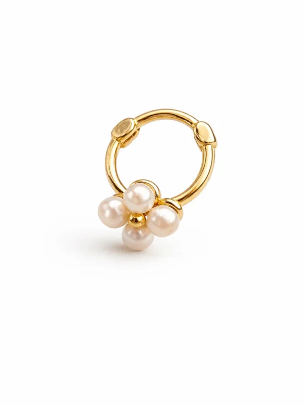 İnci Detaylı Halka Piercing | 925 Ayar Gümüş Üzeri Altın Kaplama