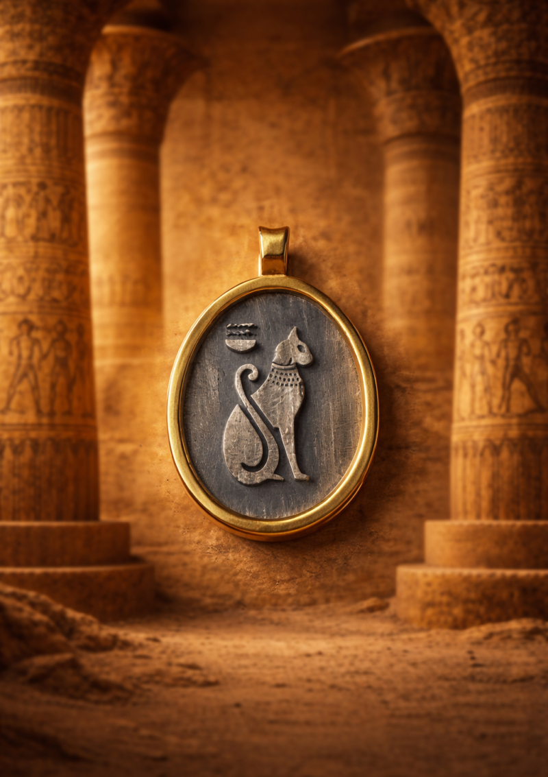BASTET (KEDİ TANRIÇA) KOLYE UCU | 925 AYAR GÜMÜŞ ÜZERİ ALTIN KAPLAMA