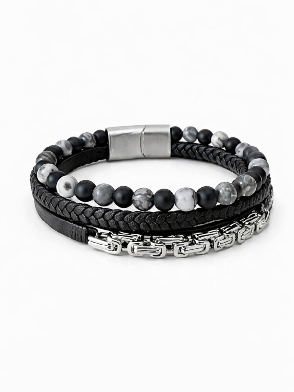 Oniks & Jasper Deri Bileklik