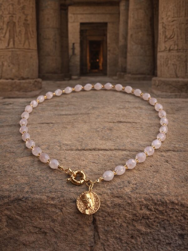 PEMBE KUVARS NEFERTİTİ KOLYE | 925 AYAR GÜMÜŞ ÜZERİ ALTIN KAPLAMA