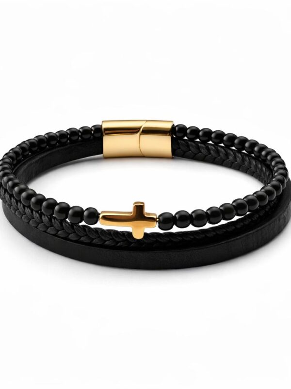 Alternative view of Oniks Doğal Taşlı Deri Erkek Bileklik 