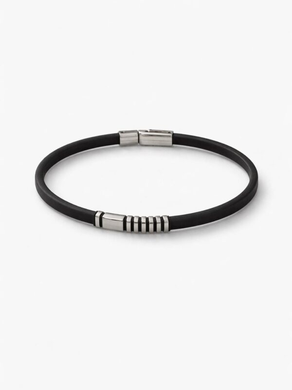Çelik Detaylı Siyah Deri Erkek Bileklik