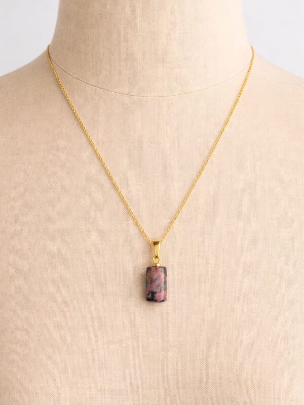 RODONİT KOLYE SİLİNDİR FORM ALTIN KAPLAMA