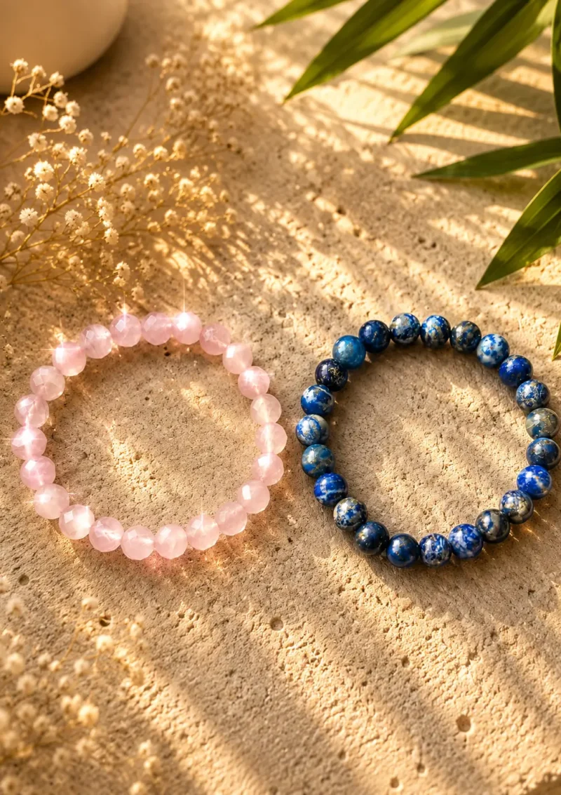 Pembe Kuvars ve Lapis Lazuli İkili Bileklik
